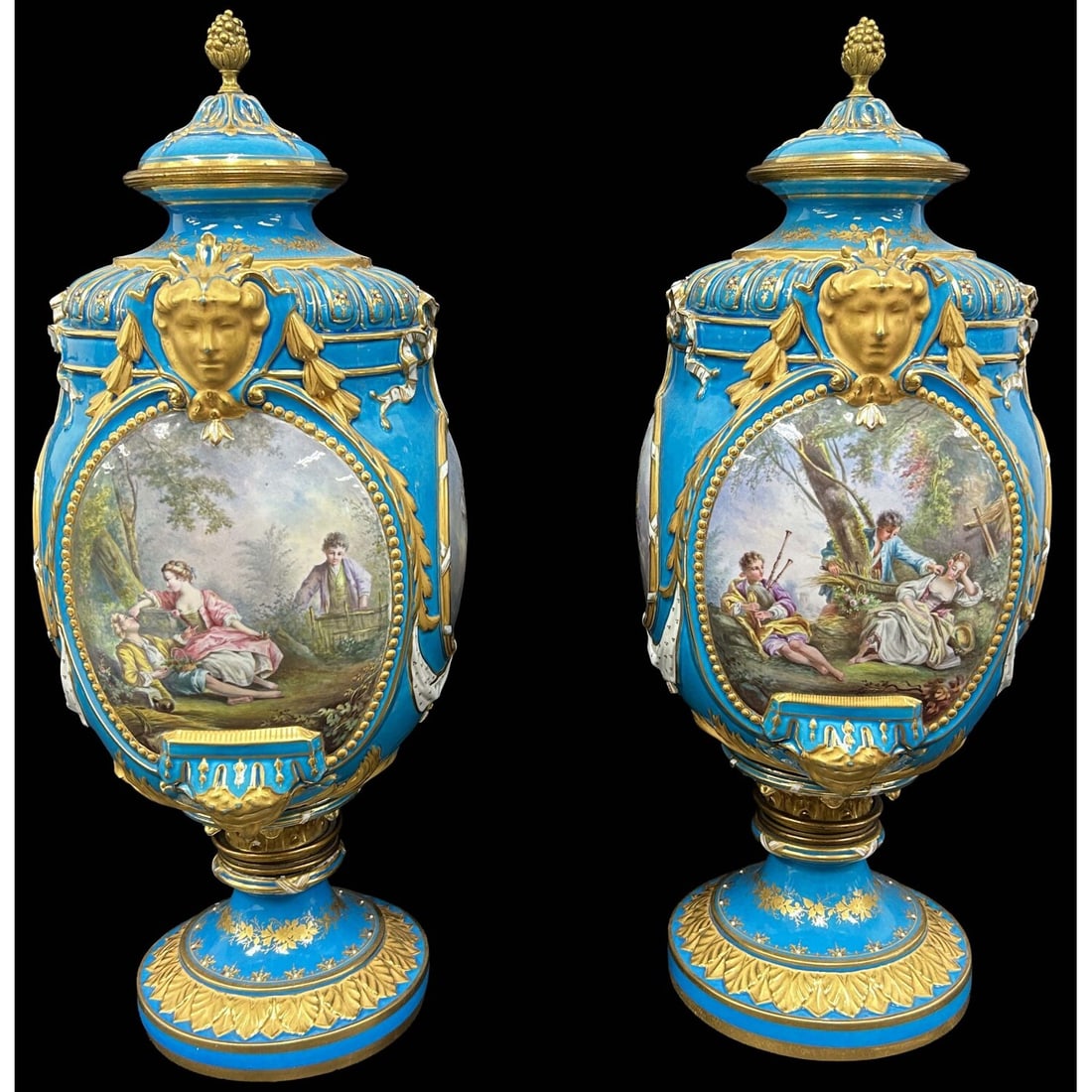 Pair of Sevres Style Antique 19th C Porcelain Urns (1 of 14)