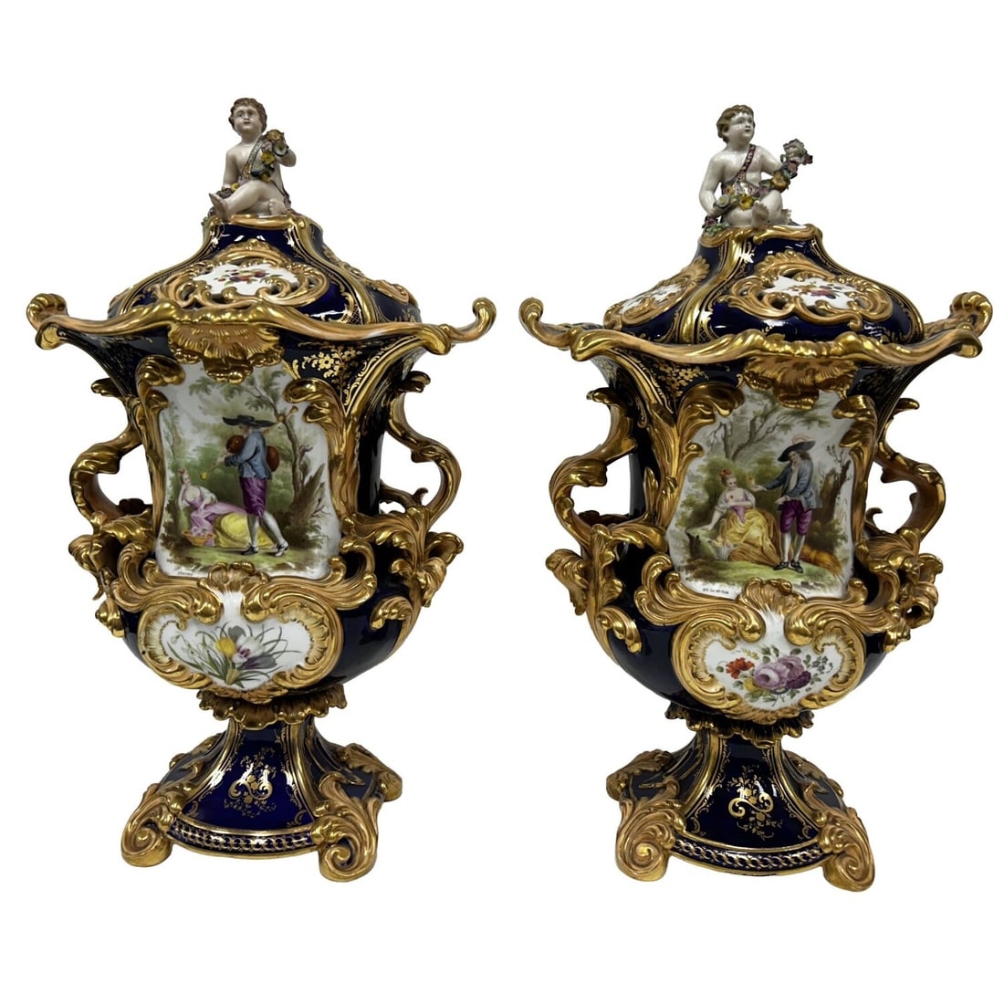 Rare Pair Antique English Porcelain Potpourri Urns (1 of 20)