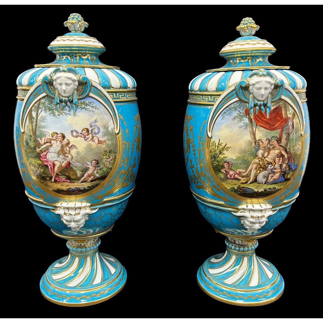 Antique French 19th C. Serves Style Porcelain Urns (1 of 14)