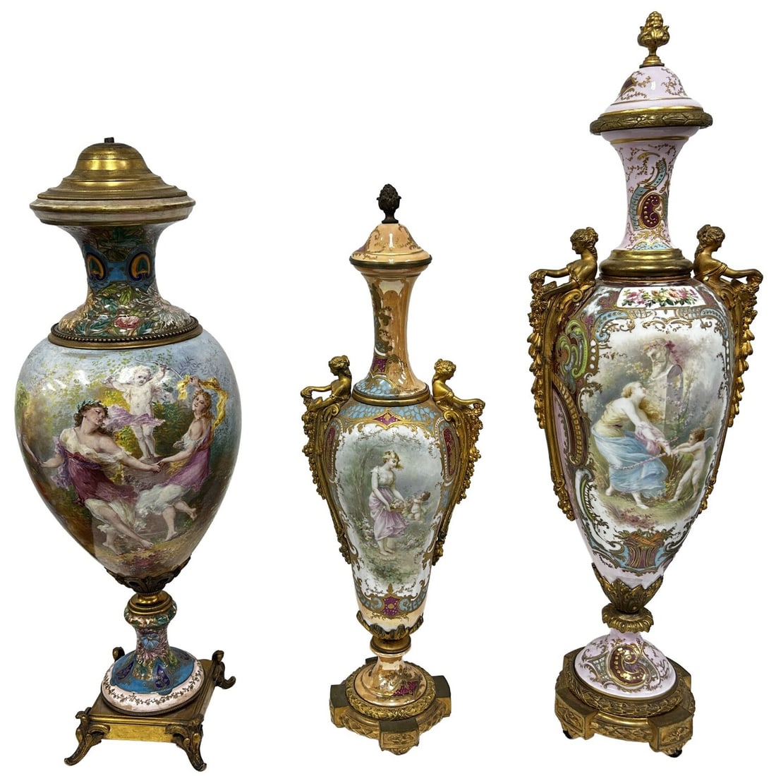 Antique Lot of 3 Royal Vienna or Sevres Style Urns (1 of 20)