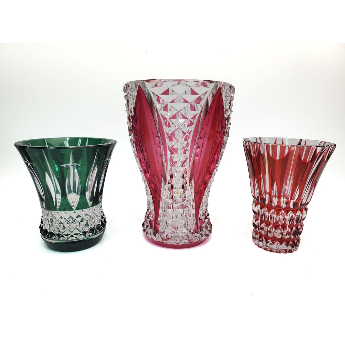St. Louis France Overlay Cut Glass Vase & 2 Others (1 of 8)