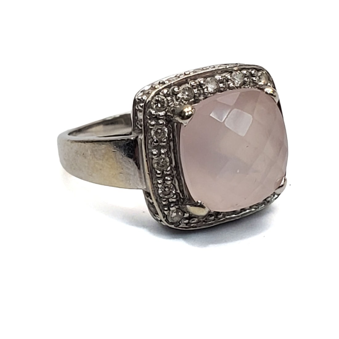 14K White Gold, Diamonds & Large Pink Stone Ring (1 of 4)