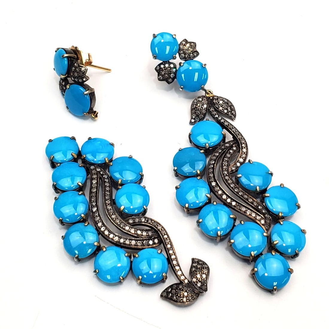 Pair of Silver, Diamonds & Blue Stone Earrings (1 of 4)