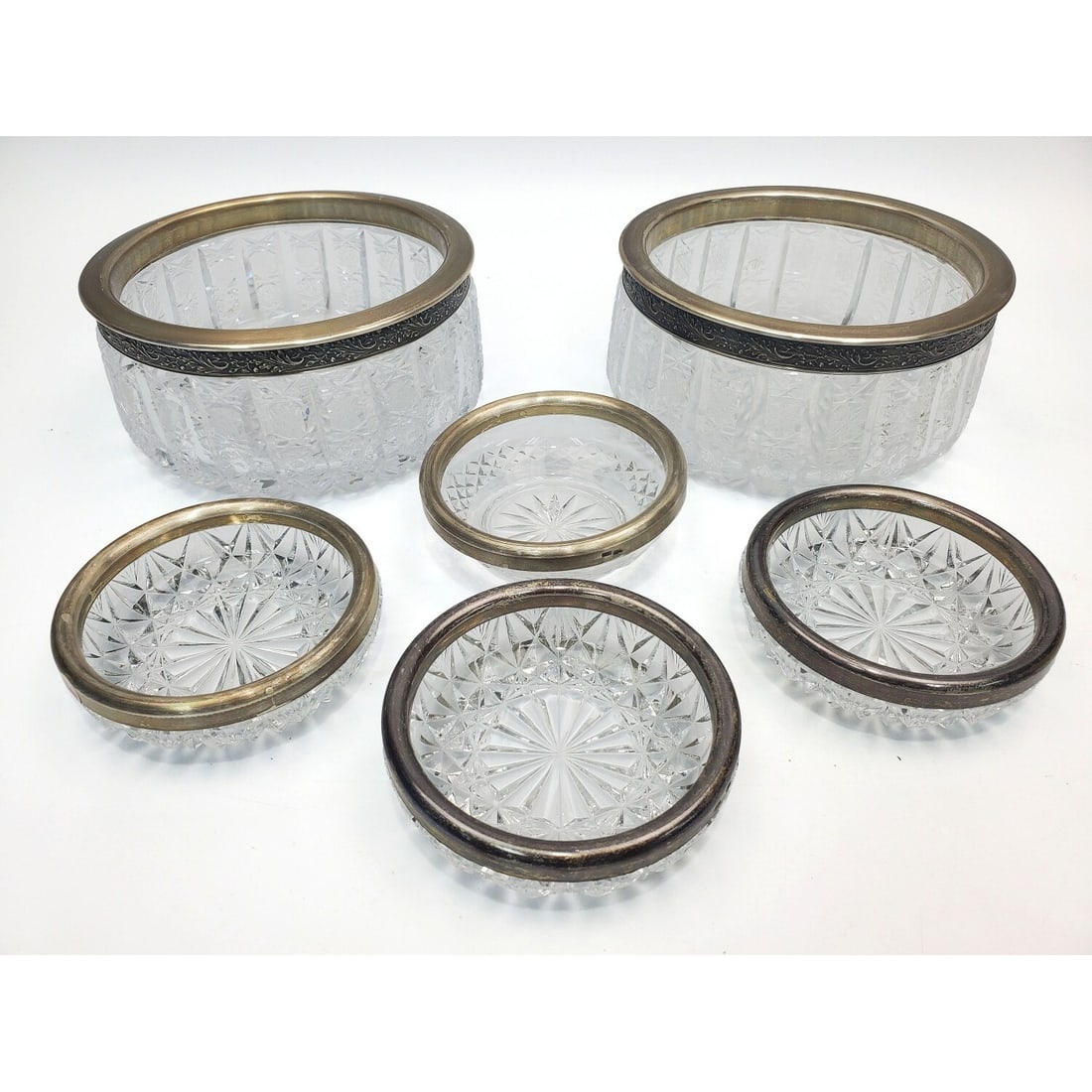 Lot of 6 Russian Silver Mounted Cut Glass Bowls (1 of 3)