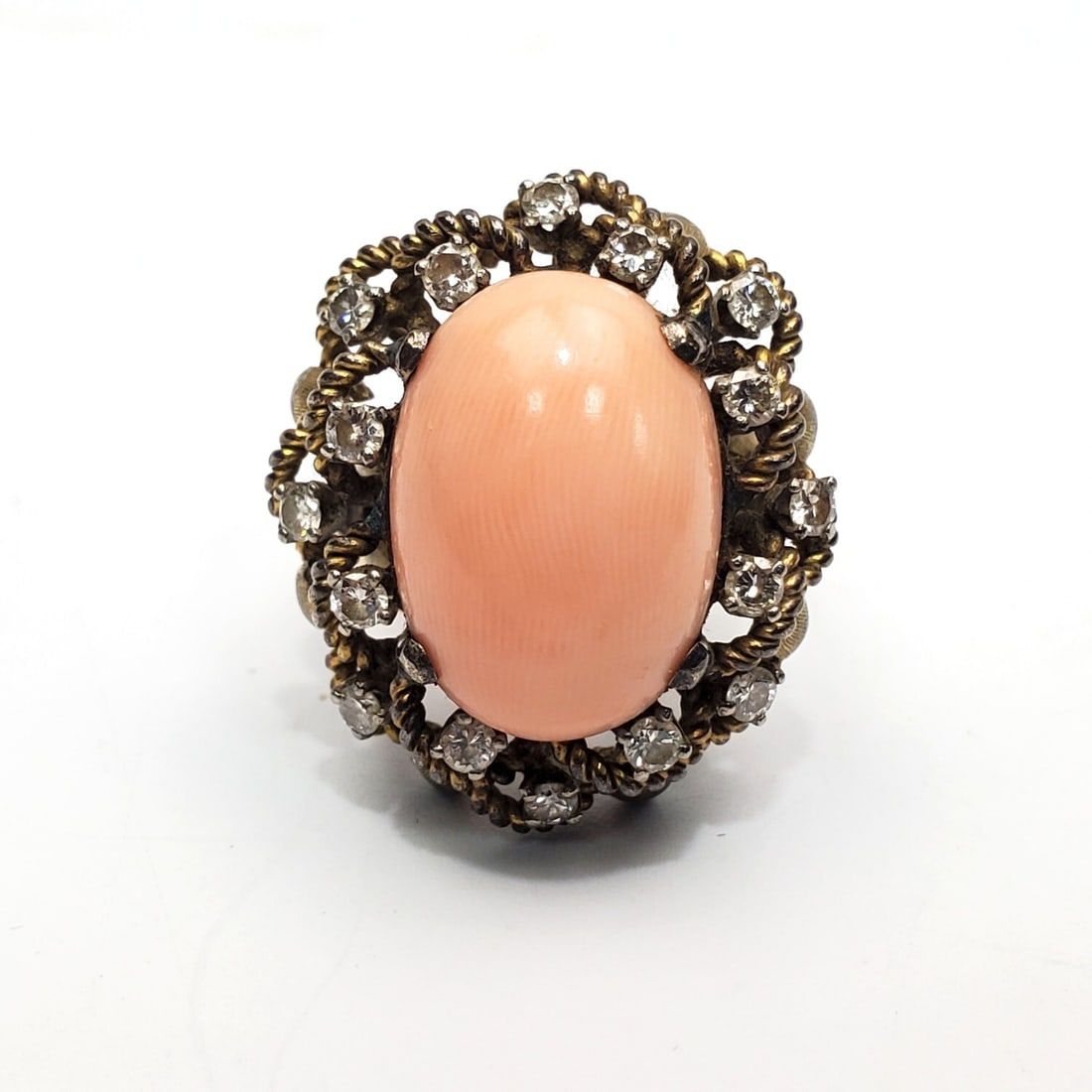 14K Gold Diamonds & Coral Ladies Cocktail Ring (1 of 4)
