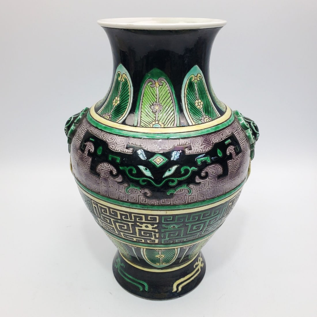 Chinese Antique Qing Famille Noir Porcelain Vase: Chinese Antique Qing Dynasty Famille Noir Porcelain Vase w/ Seal at The Bottom.Condition: Excellent. Dimensions: H-10.5". Provenance: From a Private Collection of a Diplomat.Please note the absence of