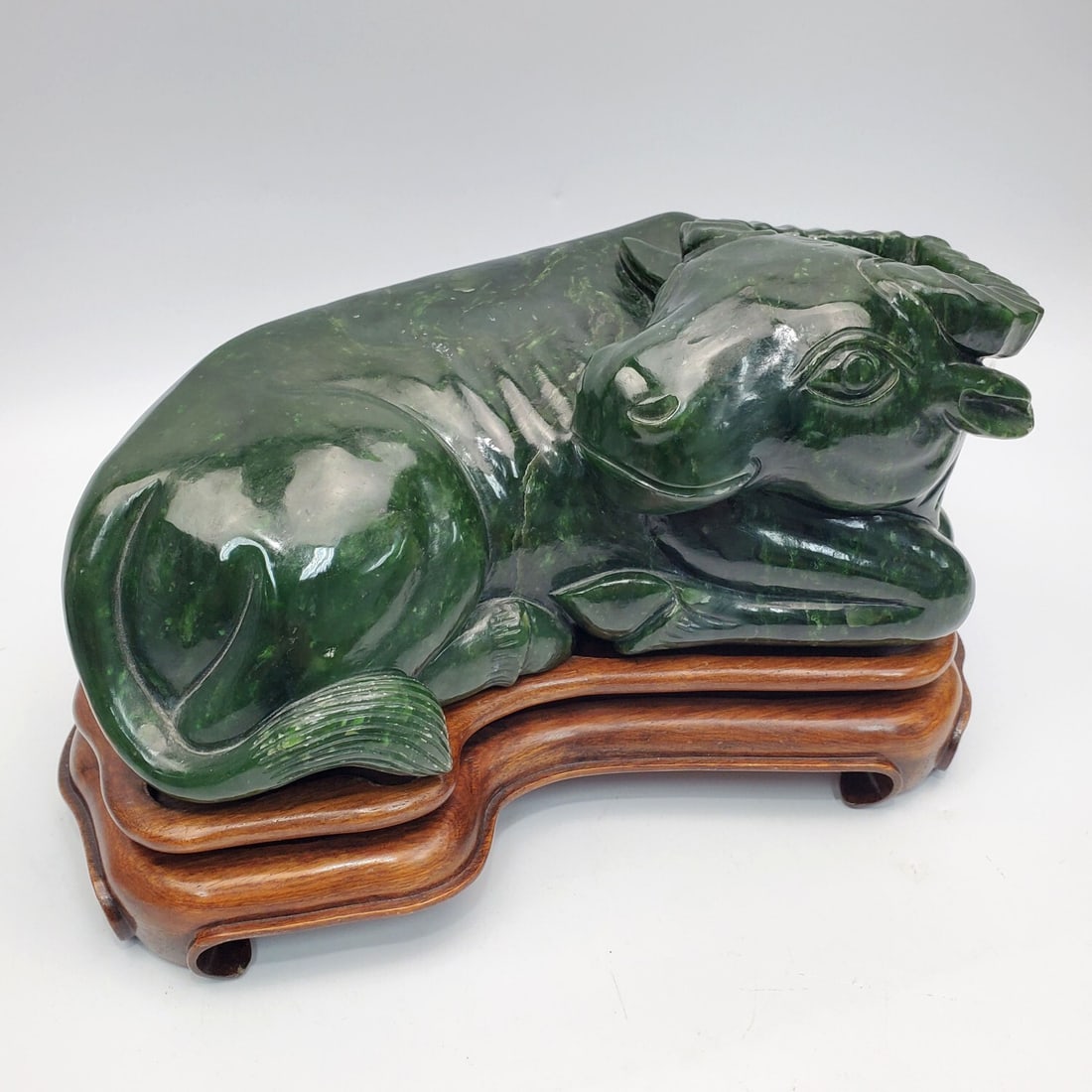 Chinese Large Carved Spinach Jade Figure (1 of 3)