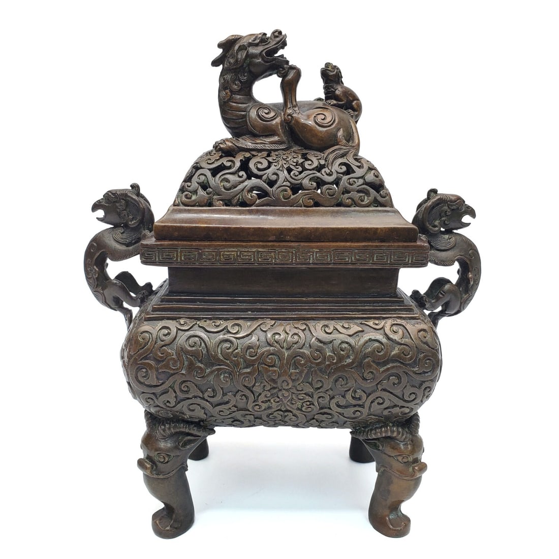 Antique Chinese Signed Bronze Incense Censer (1 of 6)