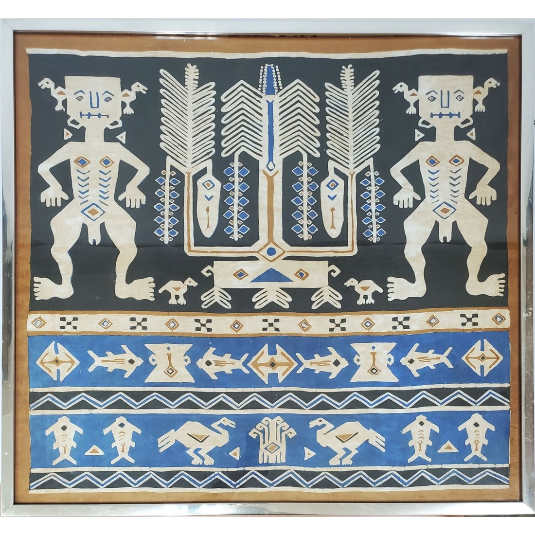 Old & Large Navajo Yei Painting on Muslin: Old & Large Navajo Yei Painting on Muslin Depicting The Holy People. Beautifully Framed In an Old MCM Frame Under Glass. Has Not Been Examined Out of The Frame. Condition: Generally Good w/ Heavy Yell