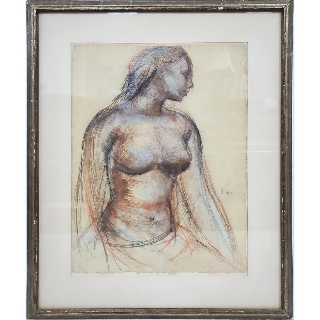 Josef Presser, American (1907-1967) Painting: Josef Presser, American (1907-1967) Painting Pastel, Watercolor & Pen on Paper. "Nude". Signed on The Right. In Original Frame Under Glass. Has Not Been Examined Out of Frame. Condition: Generally Ver