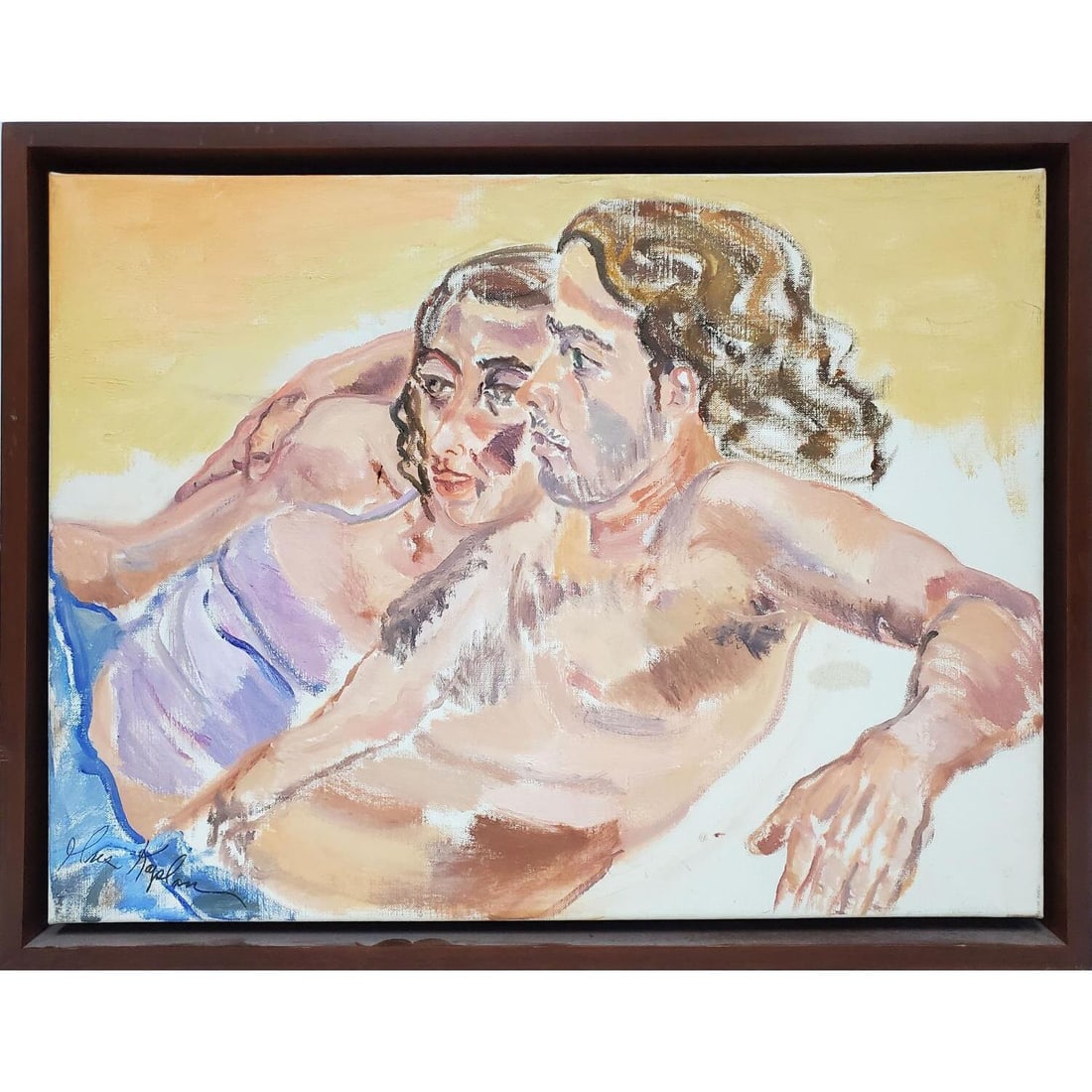 Iris Kaplan, American (20th/21st Century) Painting: Iris Kaplan (American, 20th/21st Century) Painting Oil on Canvas "Man & Woman". Signed Lower Left. Described on The Back. In Original Frame. Condition: Excellent. Dimensions: Sight-24" x 18". Frame-26