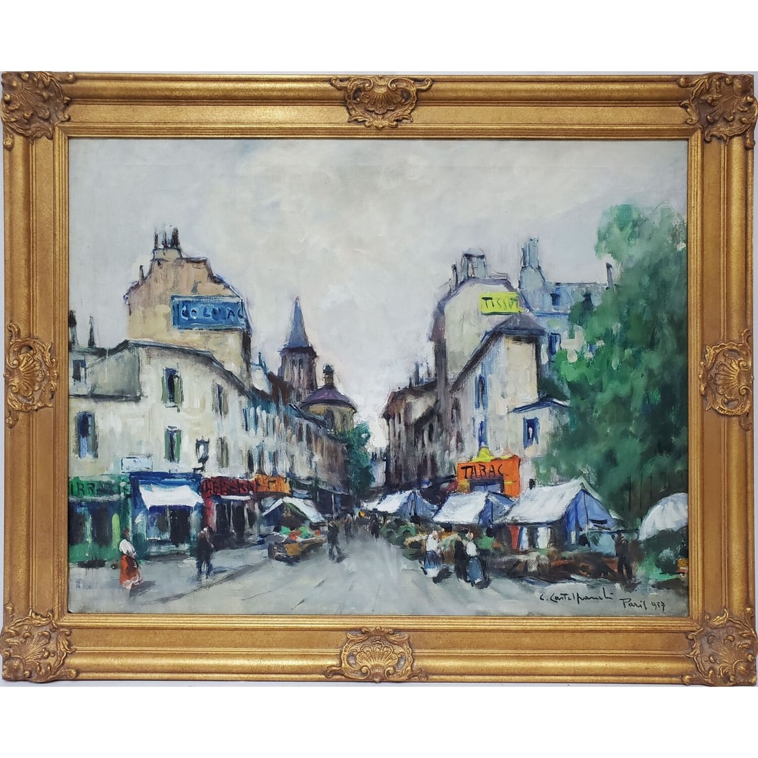 Cirano Castelfranchi, Italian (1912-1973) Painting: Cirano Castelfranchi, Italian (1912-1973) Painting Oil on Canvas "Paris Street Scene". Signed Lower Right, Described & Dated 1957. In Original Frame. Condition: Generally Very Good. Dimensions: Sight-