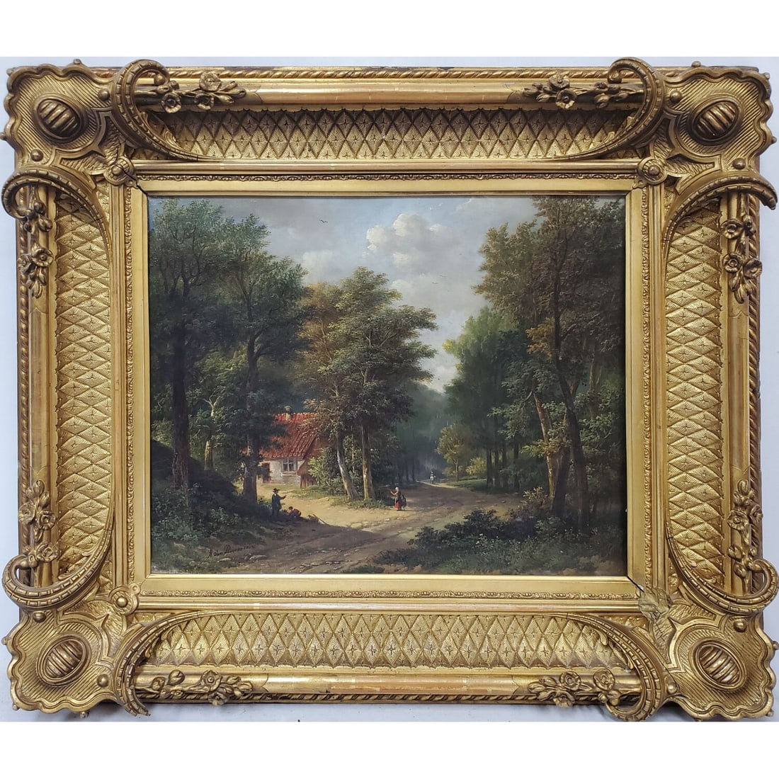 Adam Van Peurse, Dutch (b.1814) Oil Painting: Adam Van Peurse, Dutch (b.1814) Painting Oil on Canvas. "Country Home". Signed Lower Left & Dated 1862. In an Original Frame. Condition: Generally Very Good. Dimensions: Sight-14.5" x 12.25". Frame-22