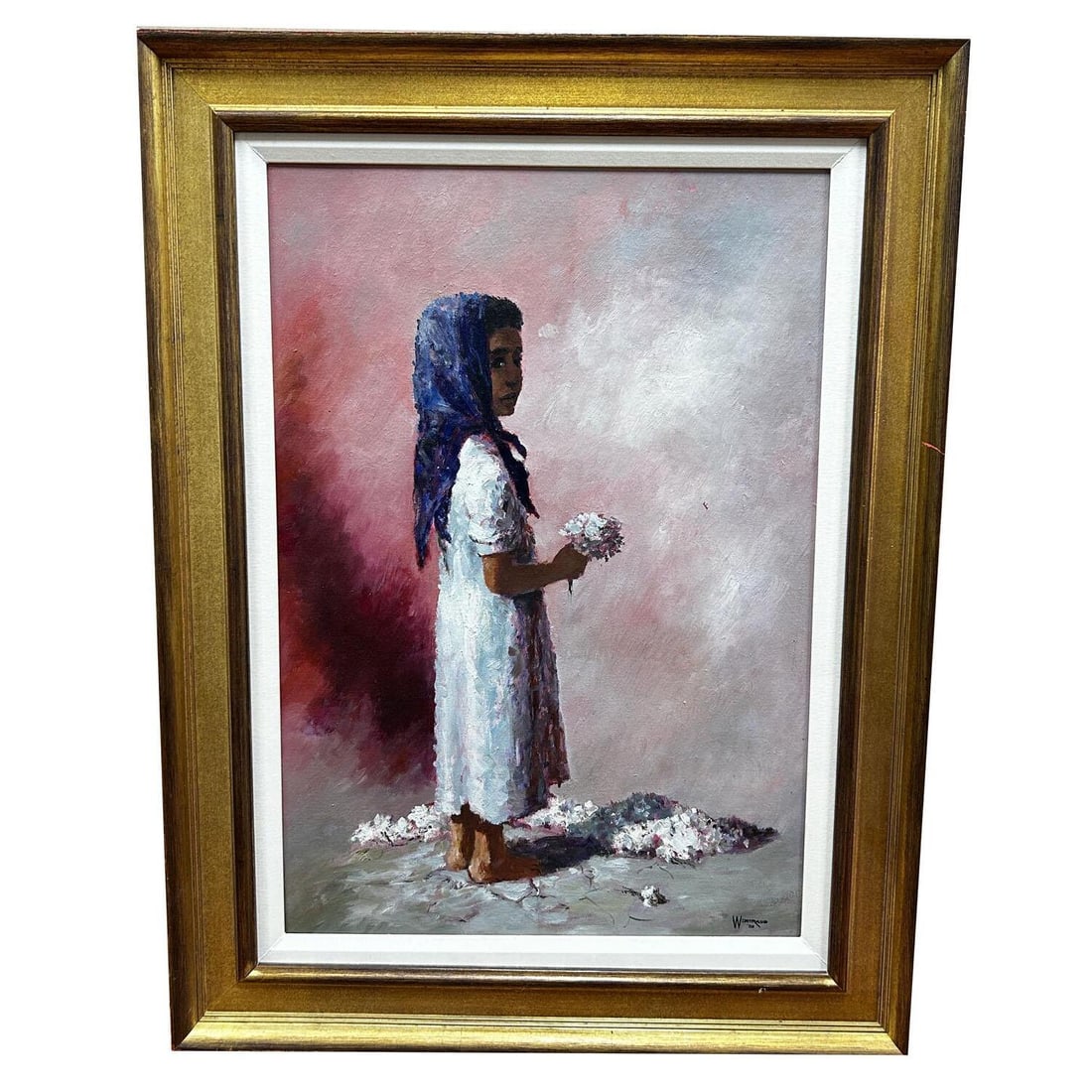 William Weintraub (American ,1926-1991) Painting: William Weintraub (American ,1926-1991) Painting Oil on Canvas "Girl With Flowers" Signed Lower Right & Dated 59. Beautifully Framed. Condition: Excellent. Dimensions: Sight- H- 26" x W- 18 Frame- 32.