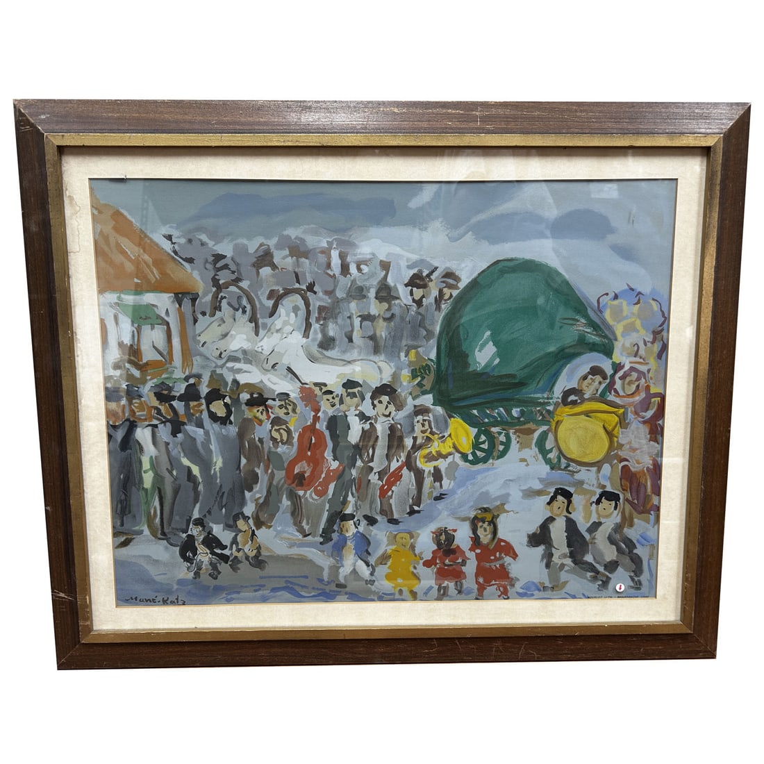 Mane Katz (Russian, 1894-1962) Lithograph: Mane Katz (Russian, 1894-1962) Lithograph Printed By Mourlot in 1966 in Paris "Jewish Wedding". Signed In The Lithograph. In Original Frame Under Glass. Condition: Generally Very Good. Some Yellowing 