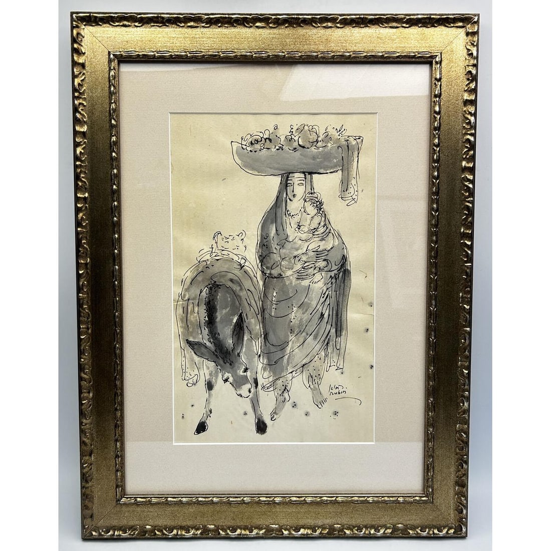Reuven Rubin (Israeli Romanian,1893-1974) Painting: Reuven Rubin (Israeli Romanian,1893-1974) Painting Watercolor on Paper "Street Seller" Signed In Hebrew & English Lower Right. Beautifully Framed Under Glass. Condition: Excellent. Framed Under Glass.