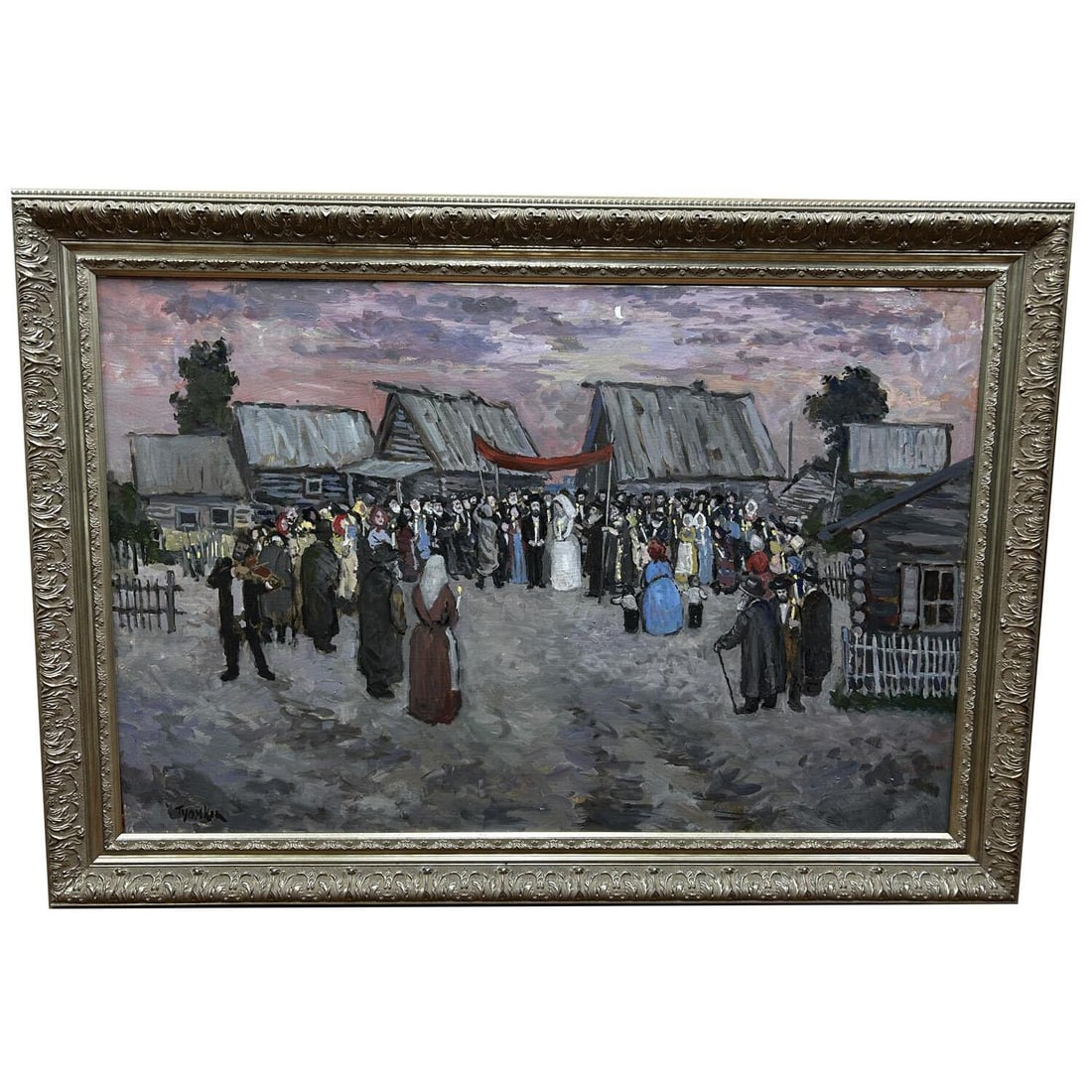 Boris Tywomkin (Russian, 20th Century) Painting: Boris Tywomkin (Russian, Late 20th Century) Large Judaica Painting, Oil on Canvas "Huppah" Signed Lower Left. Signed, Described & Dated 2016 on Verso. Condition: Excellent. Dimensions: Sight- W- 40" x