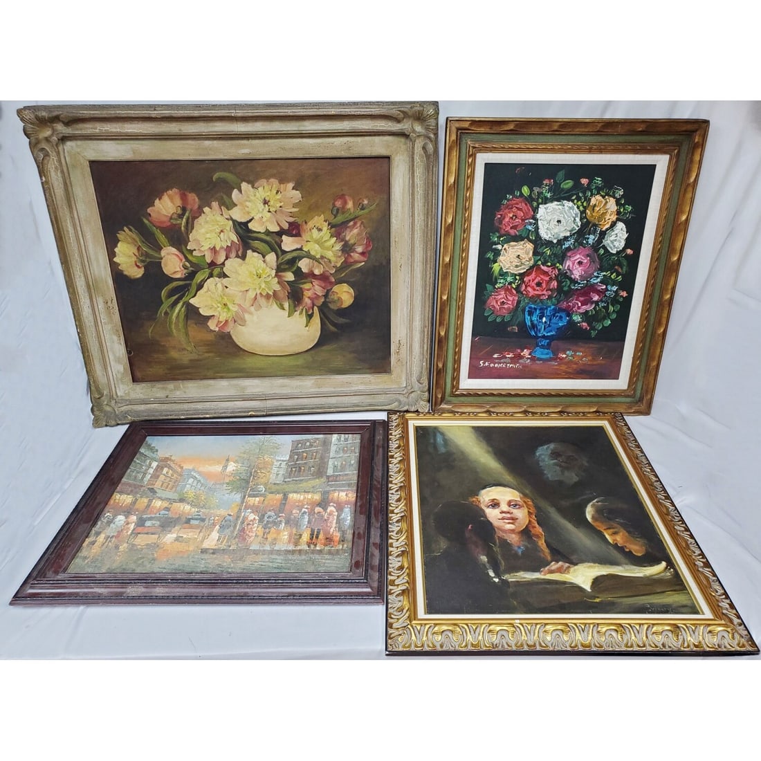 4 Antique & Vintage Paintings: Lot of 4 Antique & Vintage Paintings, Oil on Canvas or Canvas Board. Condition: Generally Good. Sold As Is. Dimensions: Various Sizes. Larger Sight- W- 29.5" x H- 24" Frame- W- 39" x H- 33". Provenanc