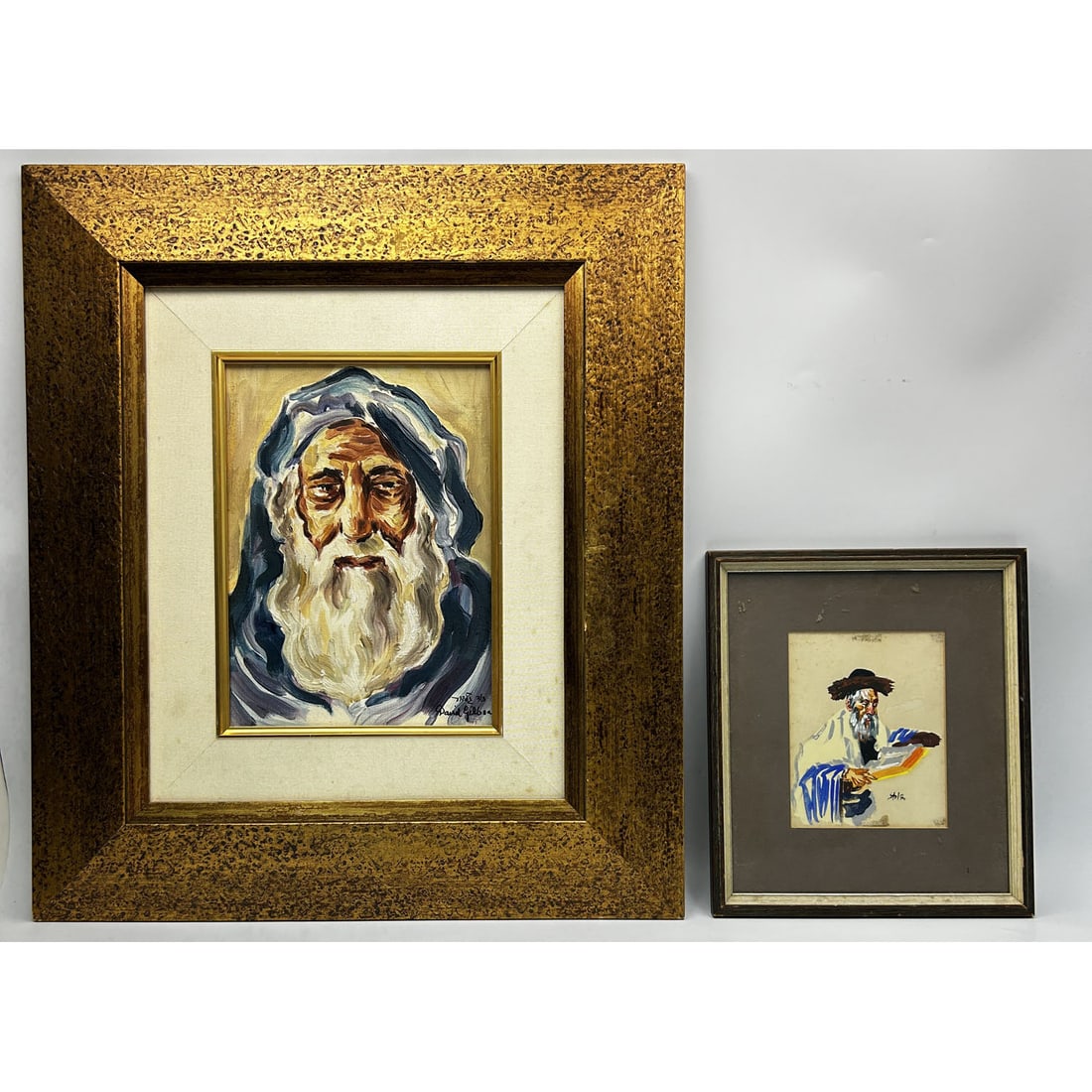 David Gilboa, Israeli (1910-1976) Oil Painting: David Gilboa, Israeli (1910-1976) Painting, Oil on Canvas "Portrait of a Rabbi" Signed Lower Right. In Original Frame. Along w/ a Signed "Stolz" Painting Oil on Canvas of "Rabbi Reading". Signed Lower