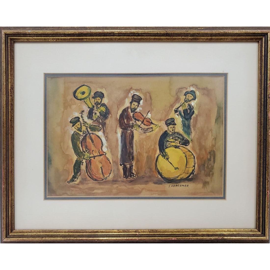 Simon Karczmar, Polish (1903-1982) Signed Painting: Simon Karczmar, Polish (1903-1982) Signed Painting Oil on Board "Jewish Musicians". Signed Lower Right. In Original Frame Under Glass. Condition: Generally Very Good. Has Not Been Examined Out of Fram