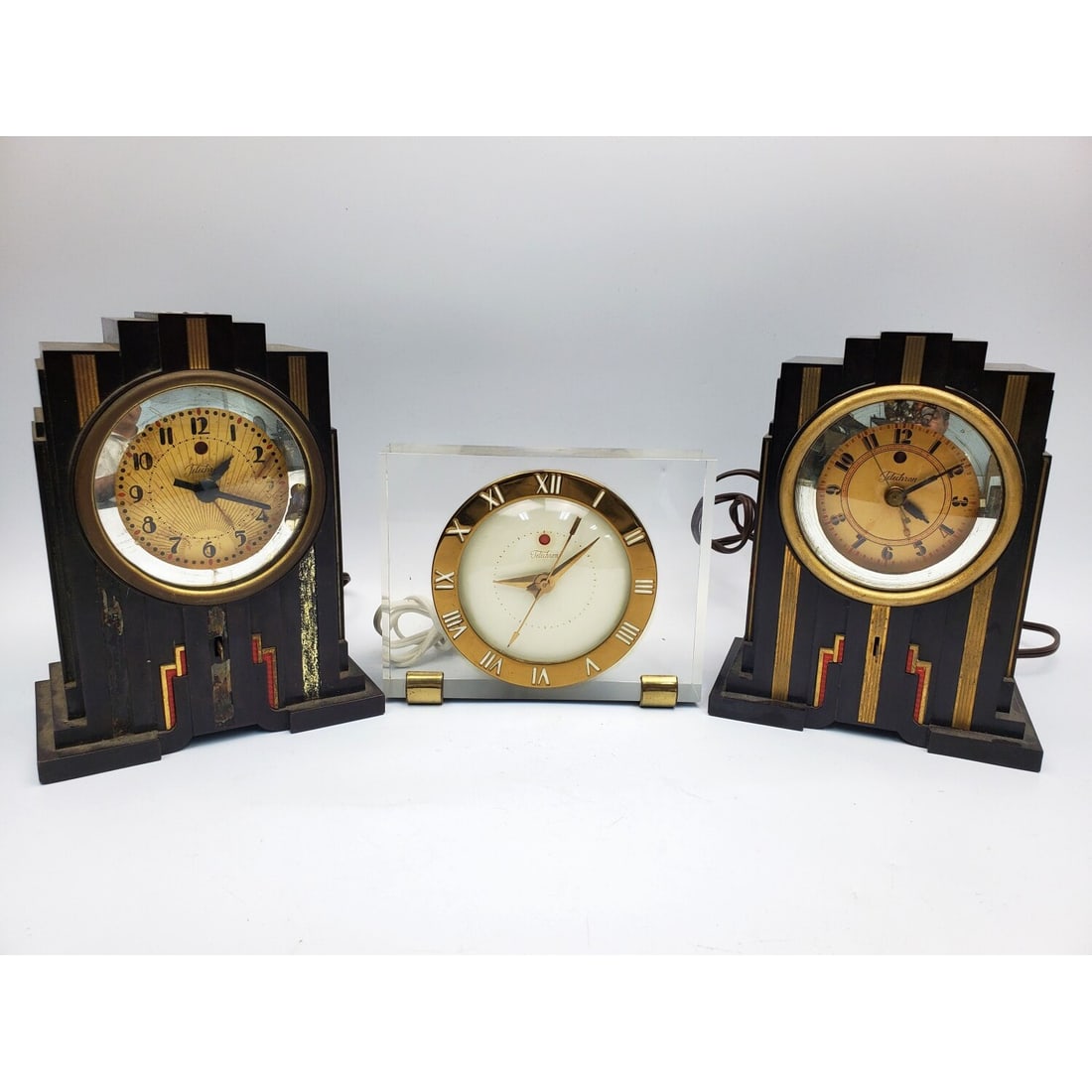 Pair of Art Deco Telechron Skycraper Electoalarms (1 of 5)