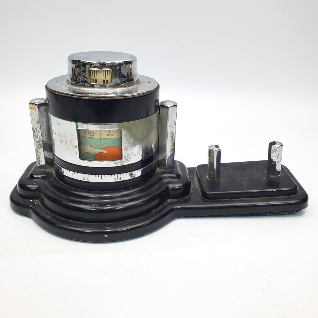 Vintage Unigraph Art Deco Desk Weather Station: Vintage Unigraph Art Deco Desk Weather Station w/ Desk Calendar c.1935. Condition: As Found. Dimensions: L-10.75" x H-5". Provenance: From a Long Island, NY Home. Please note the absence of a Conditio