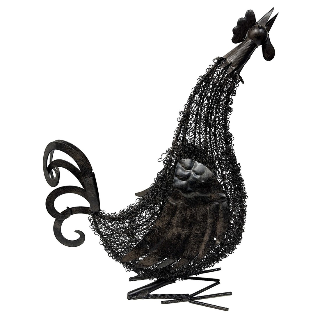 MCM Metal & Wire Mesh Figure Rooster Sculpture: MCM Metal & Wire Mesh Figure Sculpture of a Rooster. Condition: Generally Good. Dimensions: L 18" x H- 22". Provenance: From a Long Island, NY Home. Please note the absence of a Condition Report does 