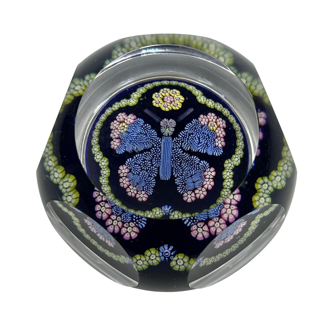 Vintage Millefiori Butterfly Art Glass Paperweight: Vintage Millefiori Butterfly Art Glass Paperweight. Condition: Generally Very Good. Dimensions: Dia-Provenance: From a Long Island, NY Home. Please note the absence of a Condition Report does not impl
