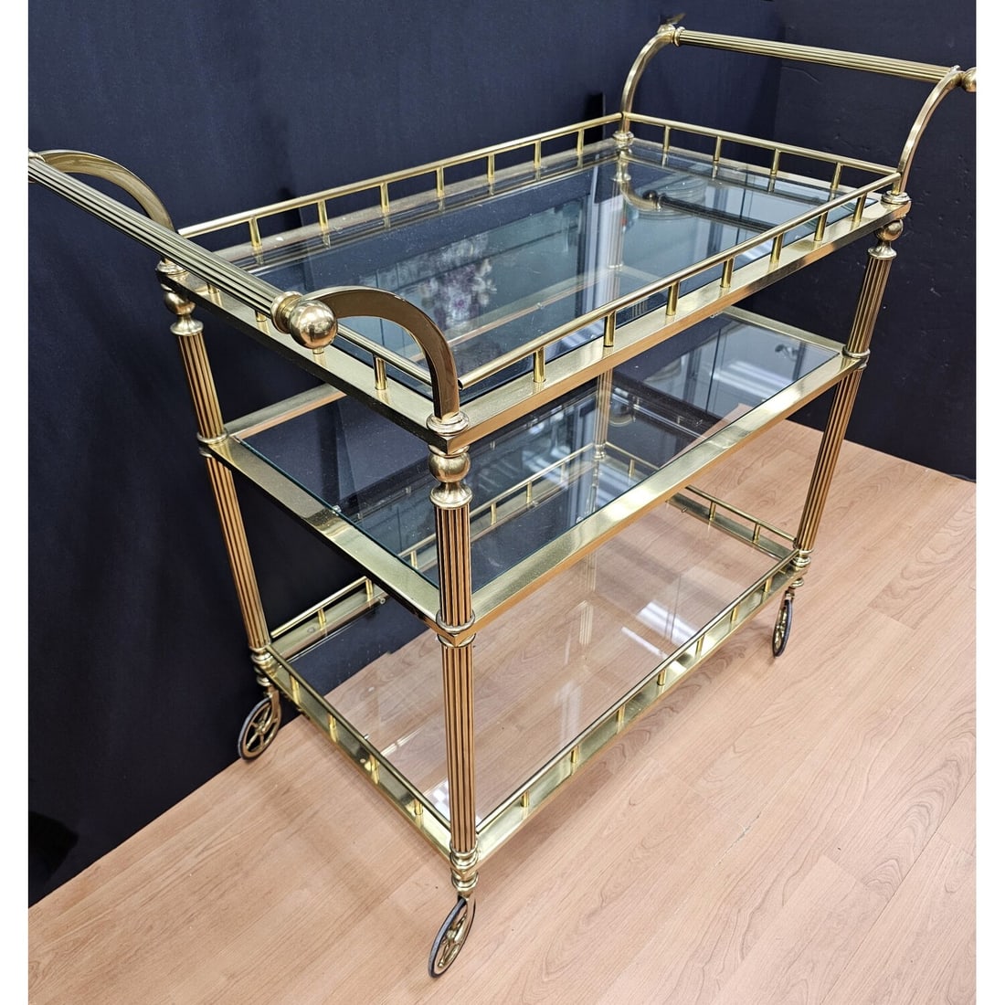 Fine Heavy Brass & Glass MCM 3-Tier Bar Cart (1 of 5)