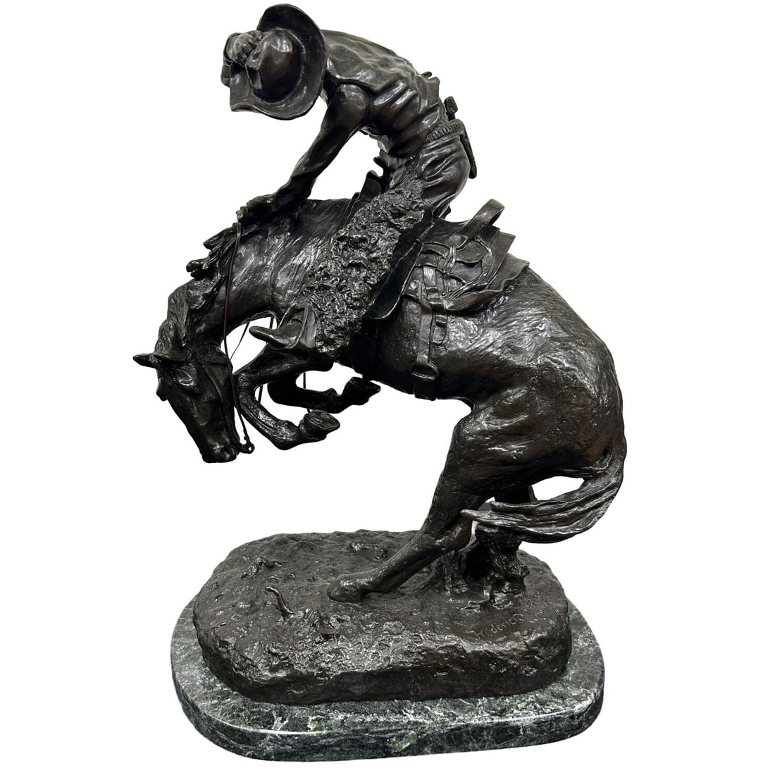 After Frederic Remington, American (1861-1909): After Frederic Remington, American (1861-1909) Large Bronze Sculpture "Rattlesnake". Fully Signed. Very Good Quality Casting. On Marble Base. Condition: Generally Very Good. Dimensions: Total H.-24". 