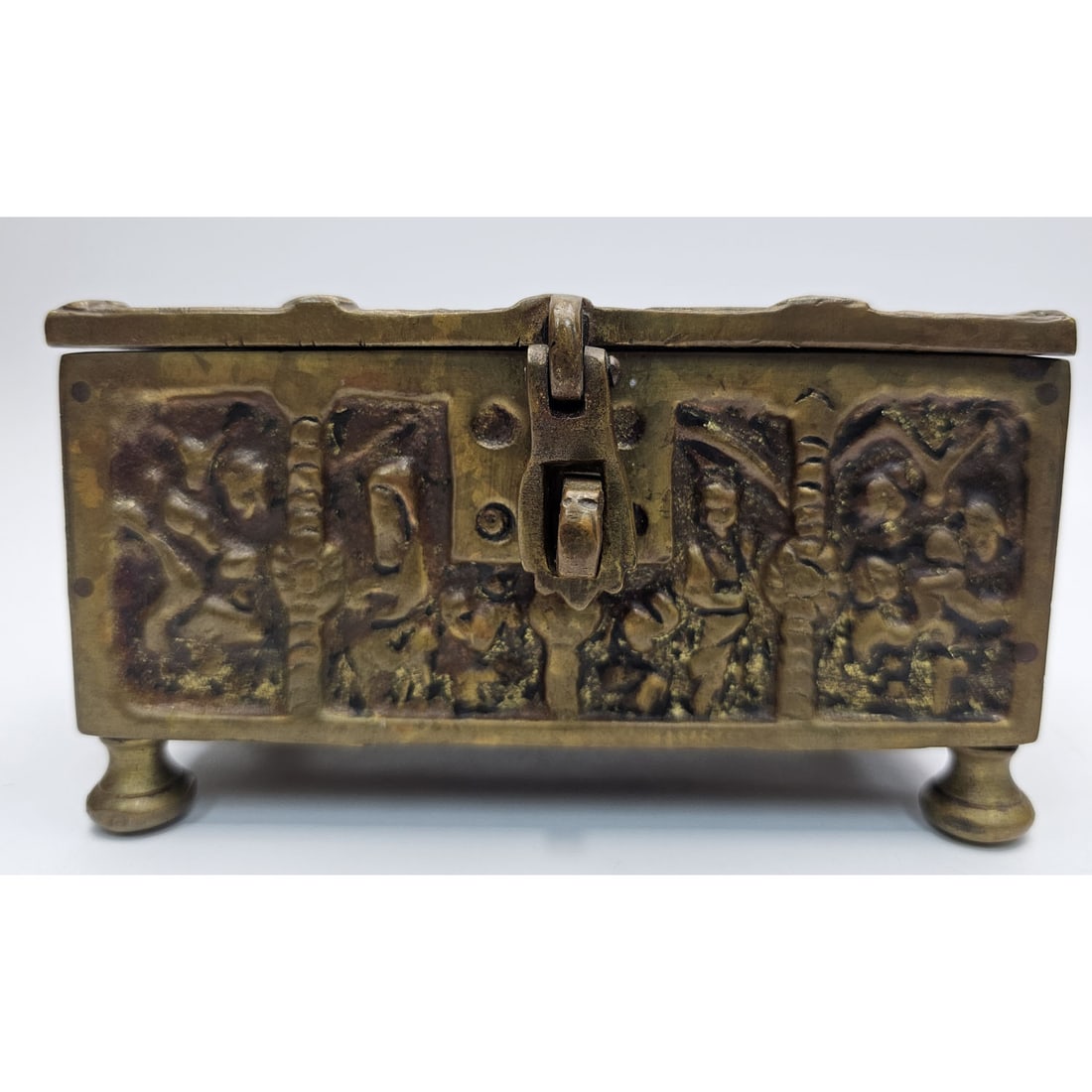 Antique Continental Bronze or Heavy Brass Casket (1 of 5)