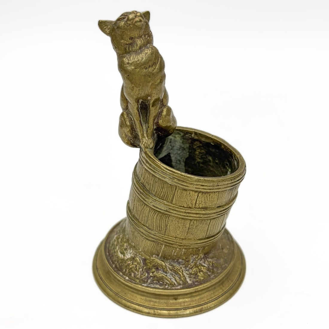 Ferdinand Pautrot, French (1832-1874) Bronze: Ferdinand Pautrot, French (1832-1874) Antique Bronze Figure of a Cat Sitting on a Barrel. It Can Be Used As a Pen Holder. Fully Signed. Condition: Excellent. Dimensions: H-4" x Dia-2.6". Provenance: F