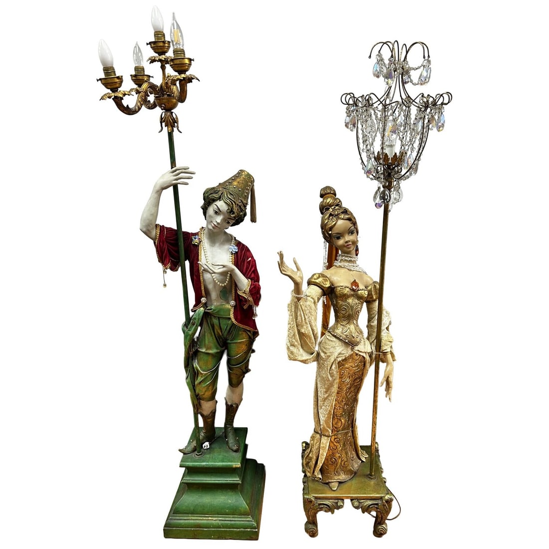 Lot of 2 Vintage Decorative Figural Floor Lamps: Lot of 2 Vintage Decorative Figural Floor Lamps Circa 1950s. One Lamp Depicts a Peter Pan Style Figure & The Other Depicts a Victorian-Style Woman. Probably Originally On Display in a Store or Used as