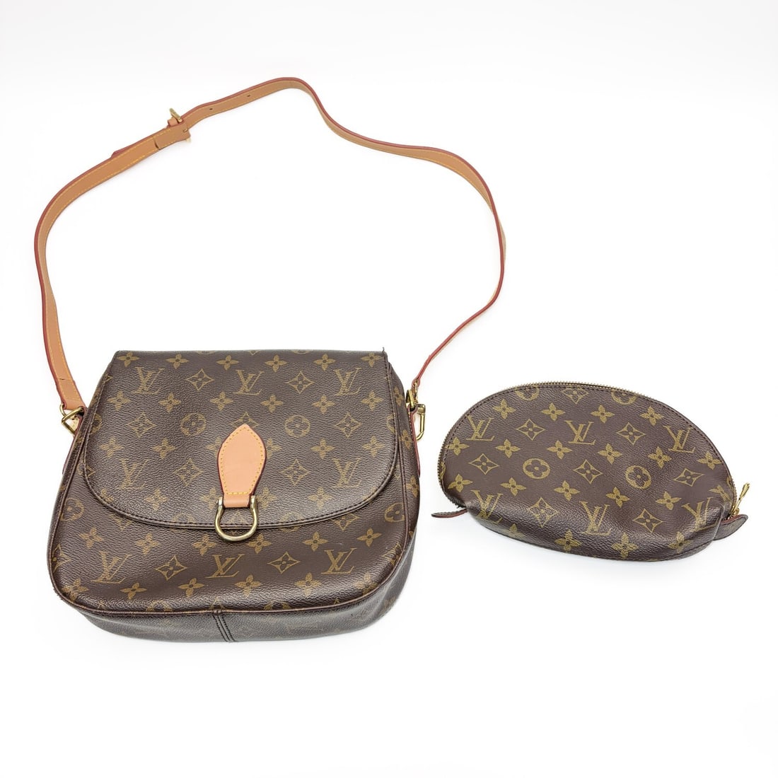 Vintage Louis Vuitton Saint Cloud GM Shoulder Bag: Vintage Louis Vuitton Saint Cloud GM Shoulder Bag Along w/ a Louis Vuitton Makeup Bag. We Are Unable To Confirm 100% Authenticity. Condition: Used. Dimensions: Shoulder Bag L-10.5" x H-9". Provenance: