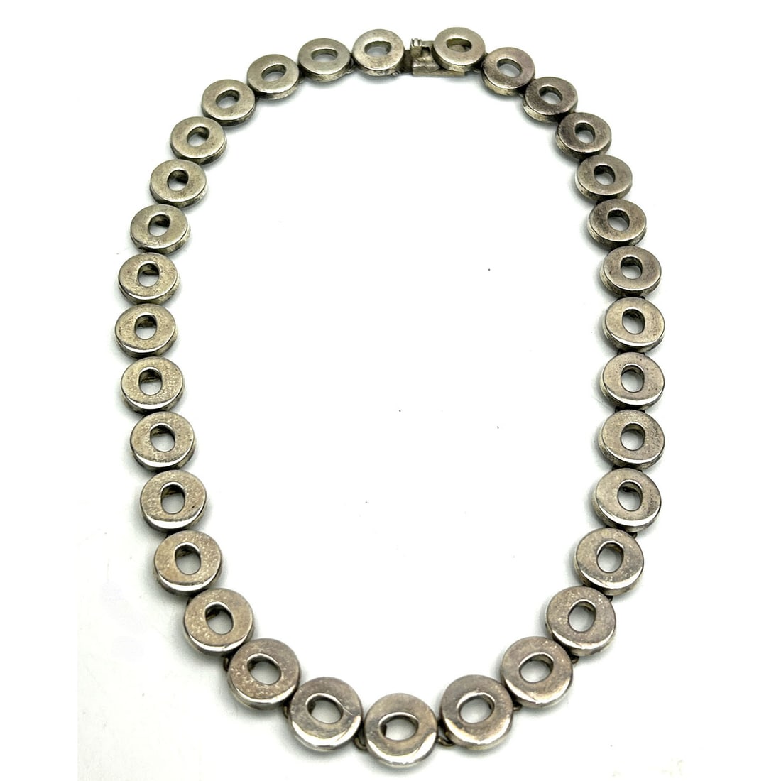Vintage MCM Mexico Heavy Sterling Silver Necklace: Vintage MCM Mexico Heavy Sterling Silver Necklace. Please Note- Due to Recent Fraudulent Activity, All Jewelry Items Purchased by New Customers Cannot Be Shipped Out Until 3 Weeks After The Auction Da