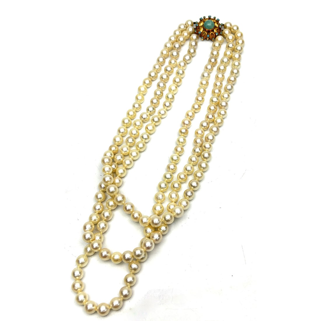 Large Early 14K Gold, Turquoise & Pearl Necklace (1 of 3)