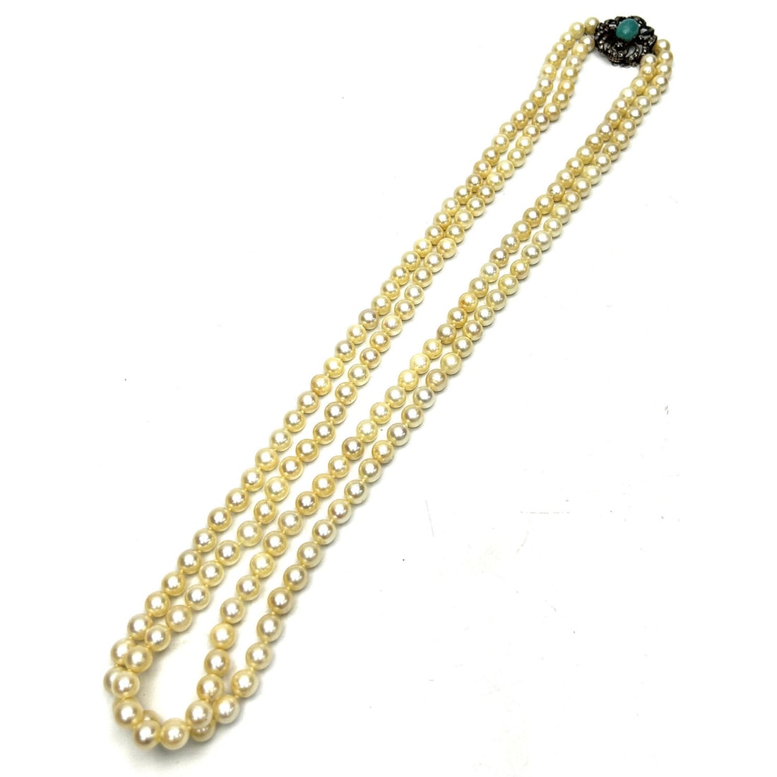 Large Early 14K Gold, Turquoise & Pearl Necklace: Large Early 14K Gold, Turquoise & Pearl Multi Strand Necklace. Please Note- Due to Recent Fraudulent Activity, All Jewelry Items Purchased by New Customers Cannot Be Shipped Out Until 3 Weeks After Th