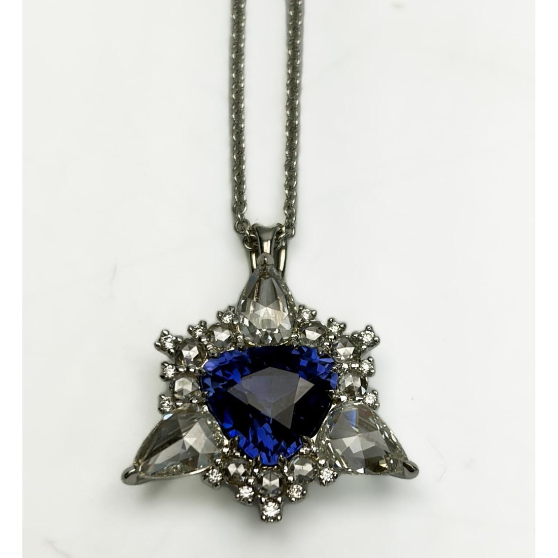 Fine 18K White Gold, Diamond & Sapphire Pendant (1 of 9)