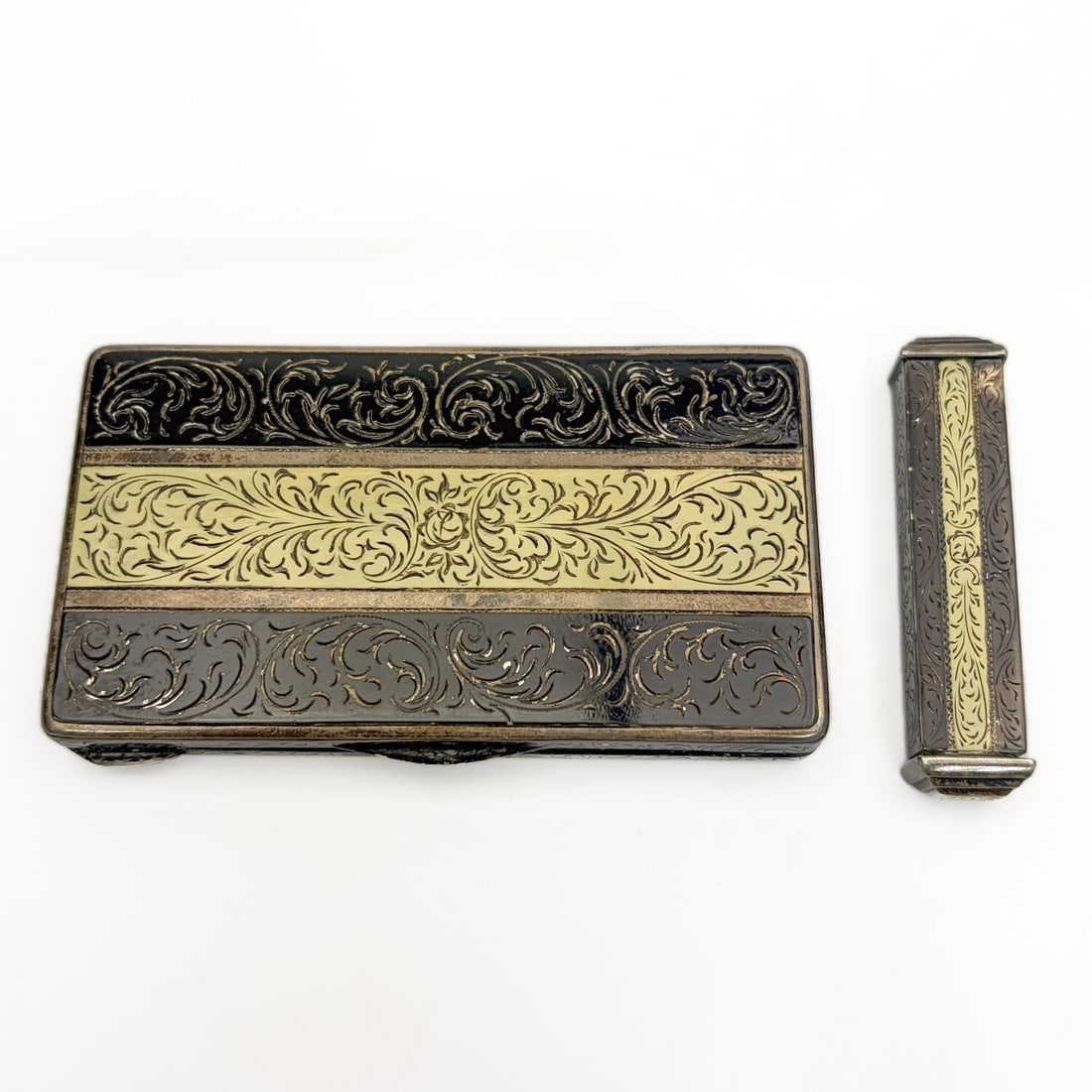 Art Deco Austrian Sterling Silver Enameled Set: Vintage Art Deco Austrian Sterling Silver Enameled Makeup Set Including 1 Compact & 1 Lipstick Holder. Both Fully Marked. Condition: Generally Good. Dimensions: Compact 3.35" x 1.75". Gross Weight: 3.