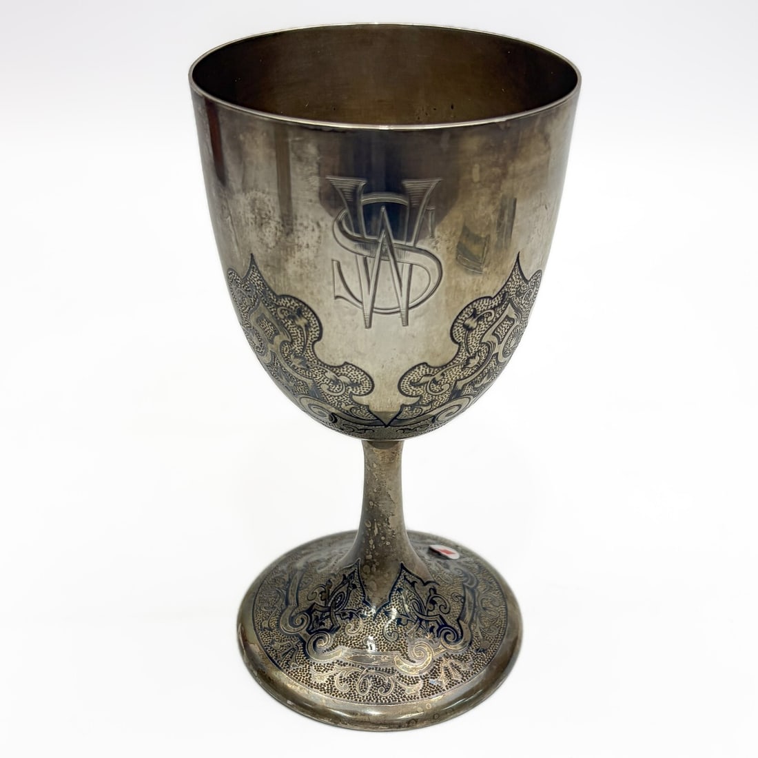 Judaica "W. Kaupert" 900 Niello Silver Kiddish Cup: Judaica "W. Kaupert" Antique Very Fine German 900 Niello Silver Large Kiddish Cup w/ Hand-Engraved Details Circa Late 19th C. Please Note- That W. Kaupert Was a Highly Regarded 19th Century German Gol