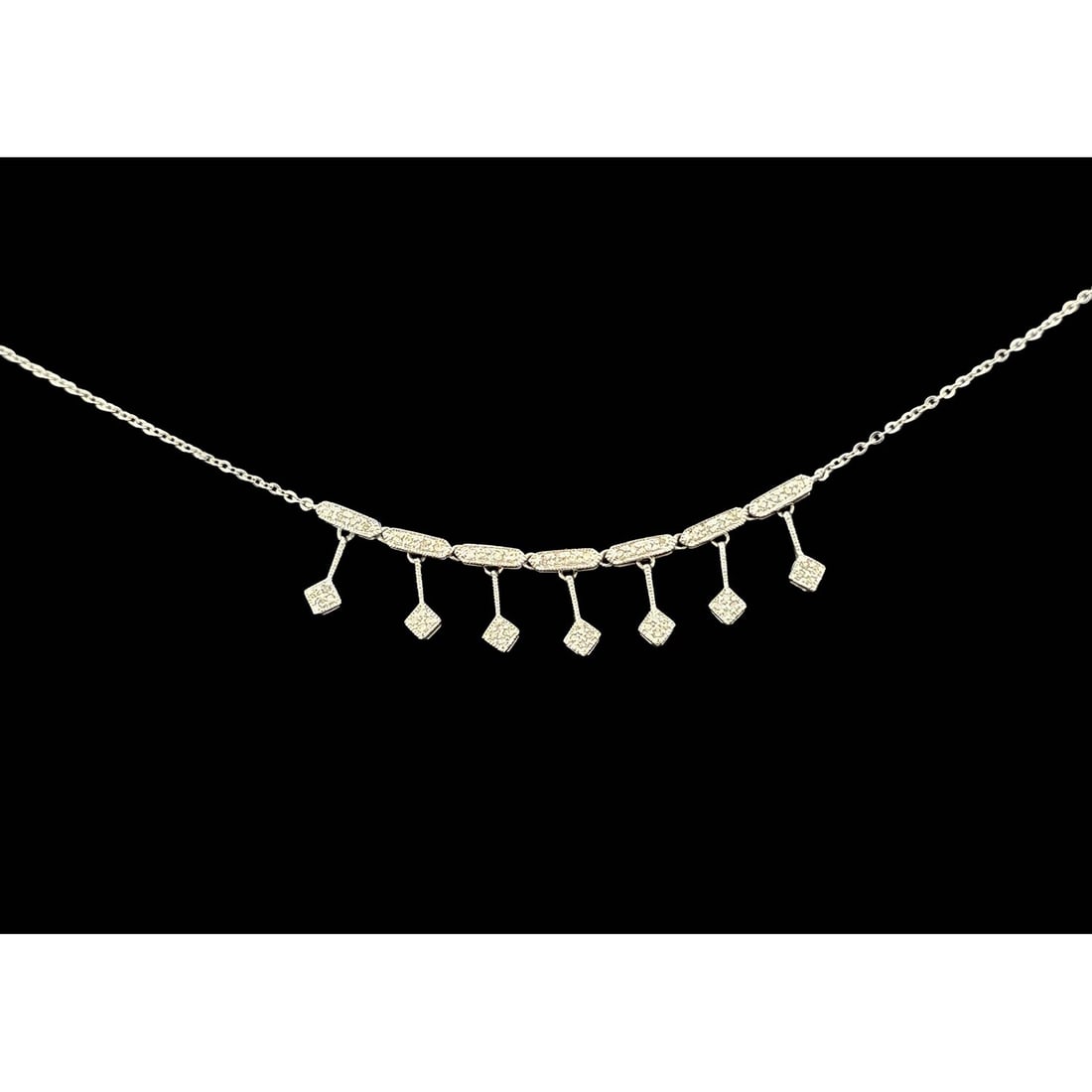 Unusual 14K White Gold & Diamonds Choker Necklace: Unusual 14K White Gold & Diamonds Choker Necklace. Please Note- Due to Recent Fraudulent Activity, All Jewelry Items Purchased by New Customers Cannot Be Shipped Out Until 3 Weeks After The Auction Da