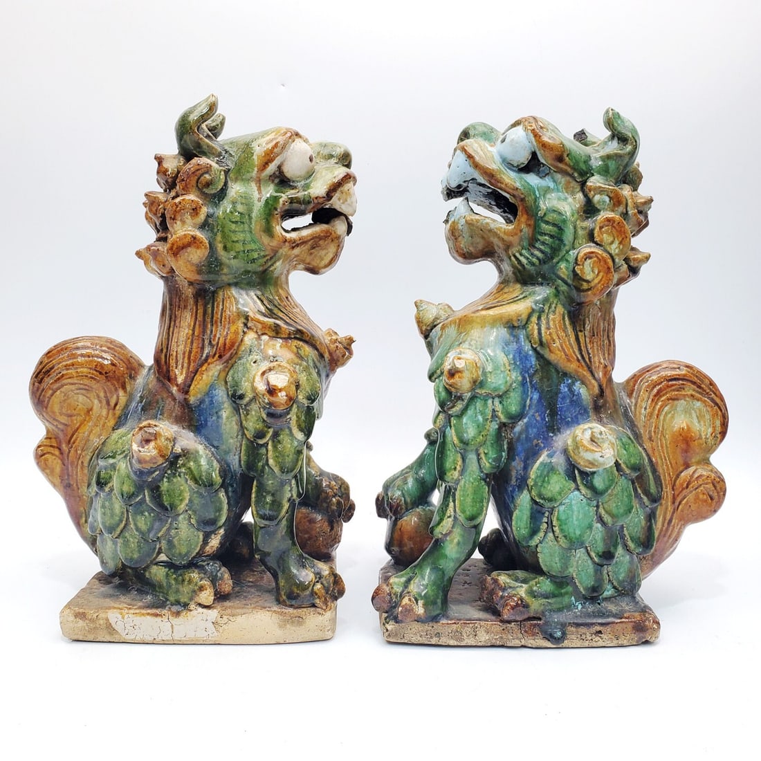 Pair of Chinese Old Glazed Terracotta Foo Lions (1 of 3)