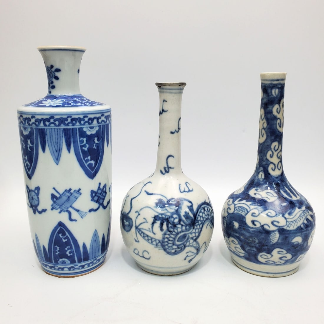 Lot of 3 Chinese Blue & White Porcelain Vases (1 of 3)