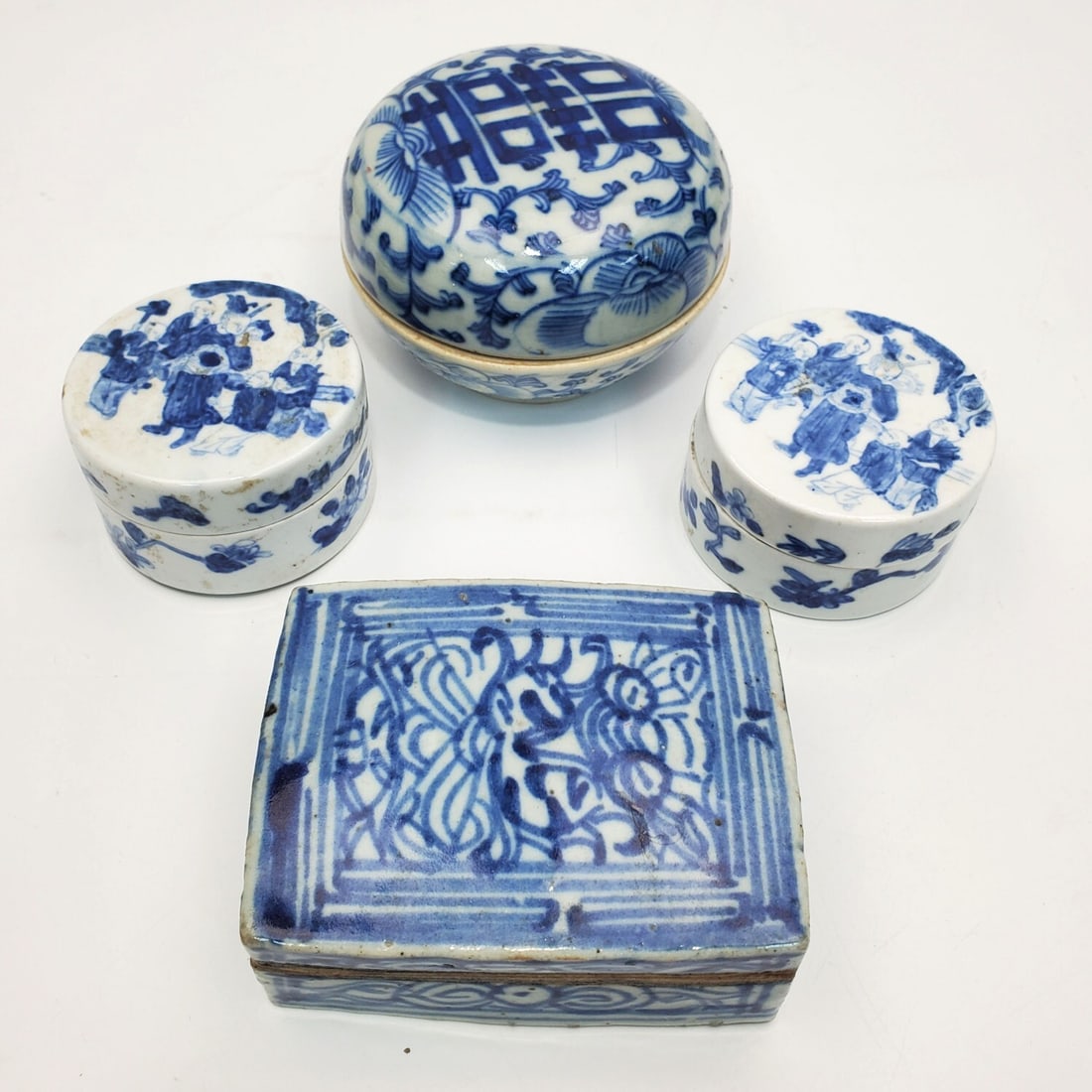 Lot of 4 Chinese Blue & White Porcelain Boxes (1 of 2)