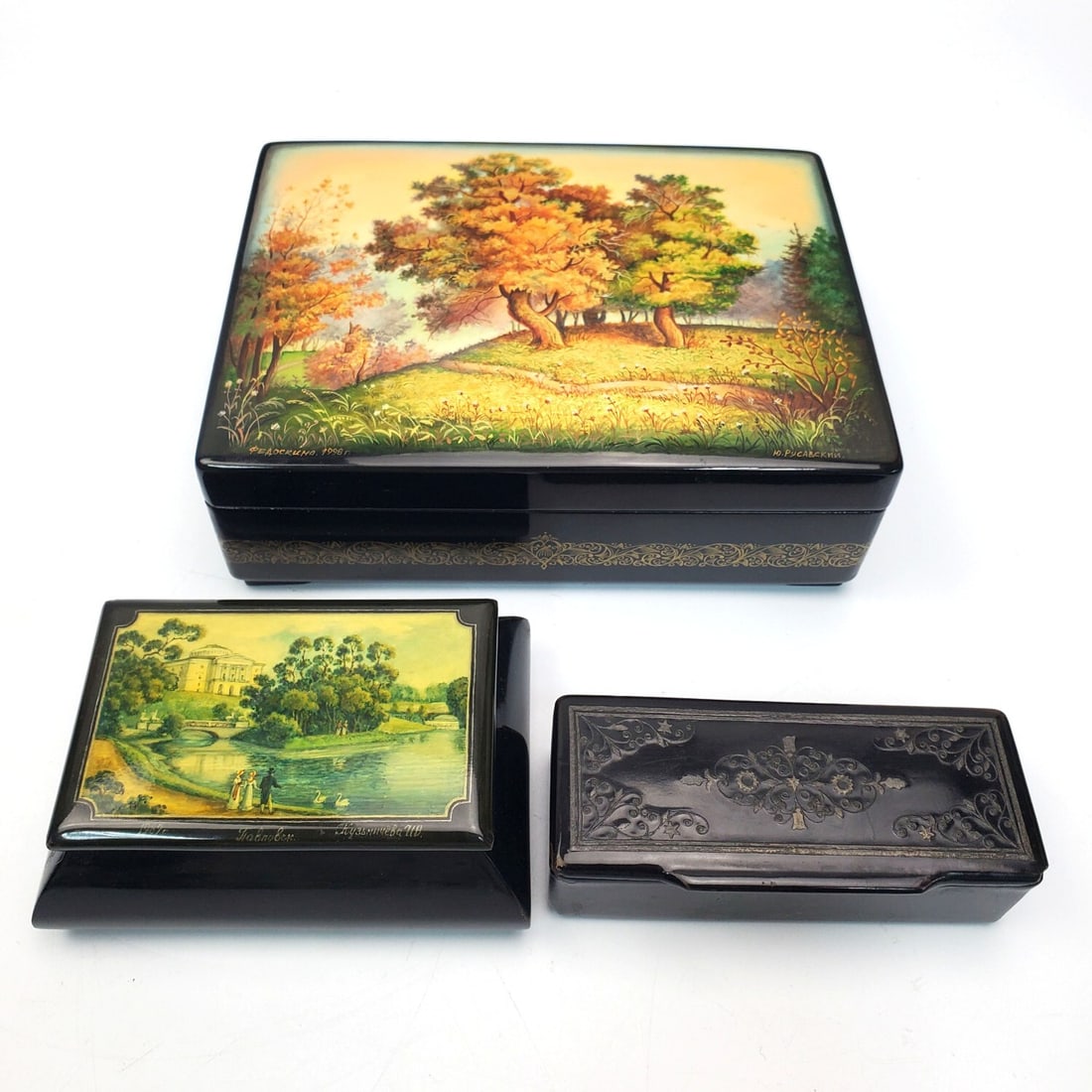 Large Signed Russian Hand Painted Lacquer Box (1 of 3)