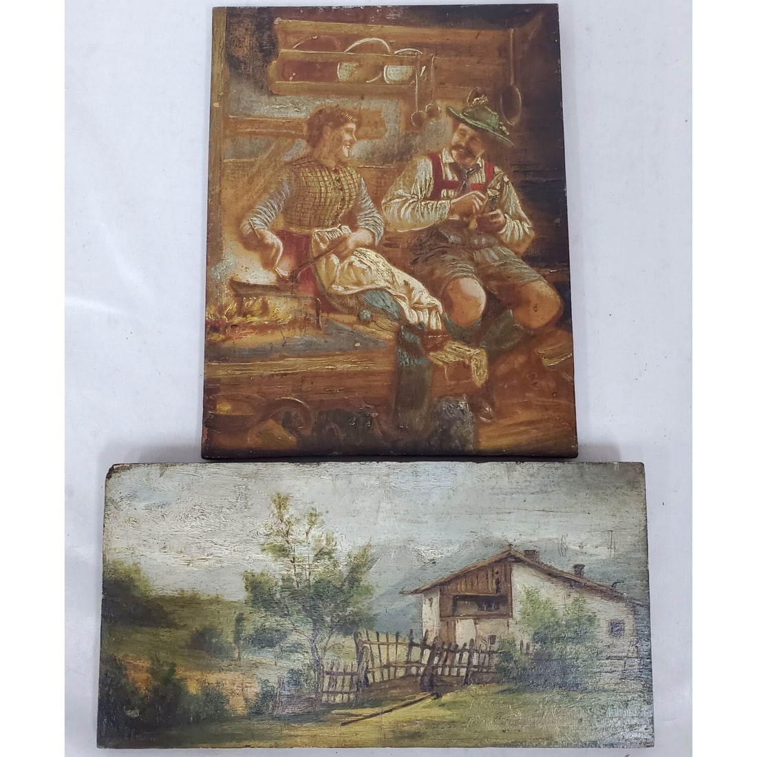 2 Antique German Paintings Oil on Board (1 of 5)