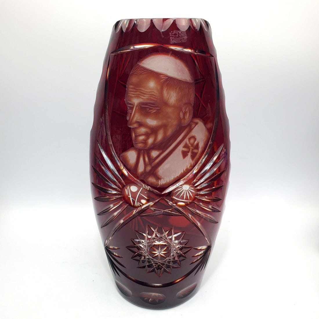 Ruby Red Bohemian Cut to Clear Crystal Large Vase (1 of 4)