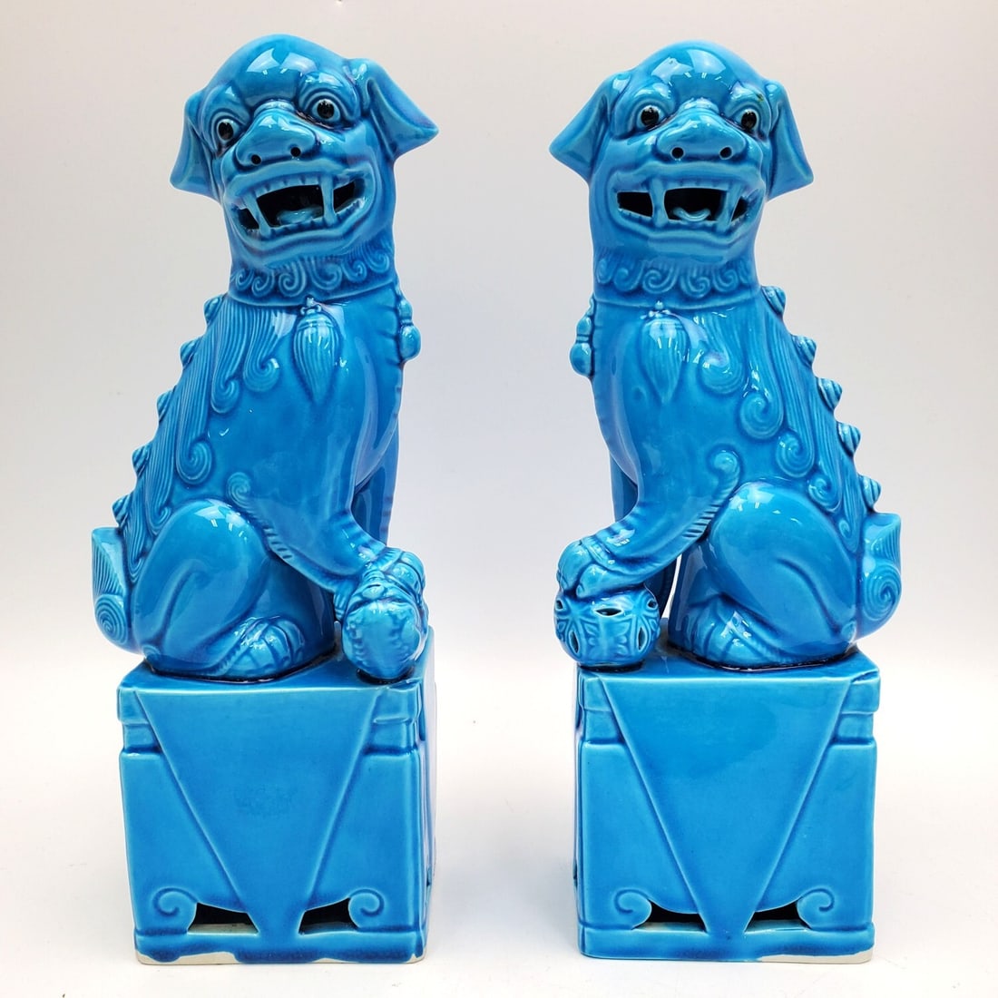 Pair of Chinese Blue Glazed Porcelain Foo Dogs (1 of 2)