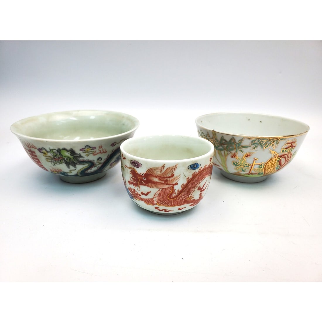 Lot of 3 Chinese Signed Enameled Porcelain Bowls (1 of 2)