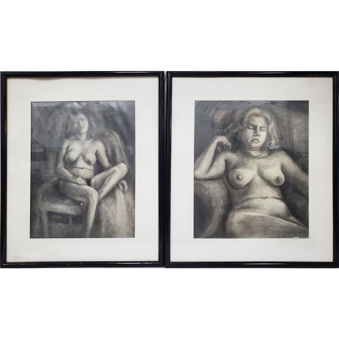 Lot of 2 Graphite on Paper Nudes: Lot of 2 Graphite on Paper Nudes. In Original Frames Under Glass & Have Not Been Examined Out of Frames. Condition: Generally Very Good. Dimensions: Sight-14.5" x 12.25". Frames-21" x 18.5". Provenanc